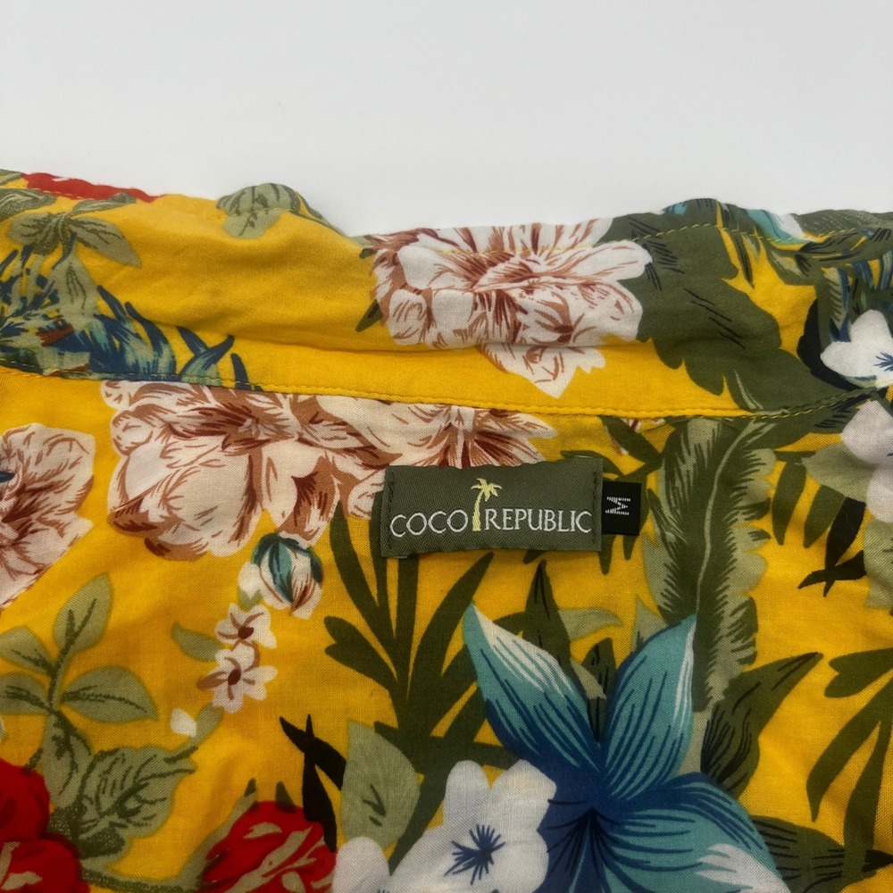 Coco Republic Yellow Tropical Floral Short Sleeve Button Down Shirt Womens M - Picture 3 of 9